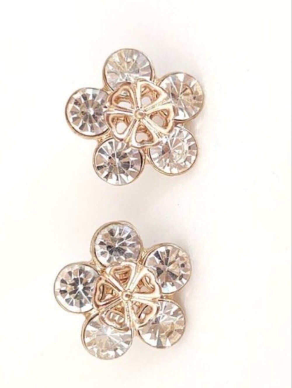 Gold Crystal Flower Stud Earrings - Sparkling Clear Stones